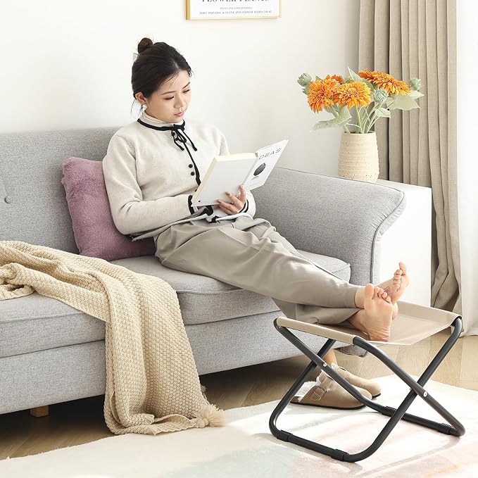 LITA Folding Footrest Stool, Portable Ottoman Foot Rest, Upholstered Small - Image 2