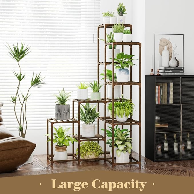 Bamworld 55“ Tall Plant Stand Indoor Outdoor Corner Plant Shelves Wood Plant - Image 2
