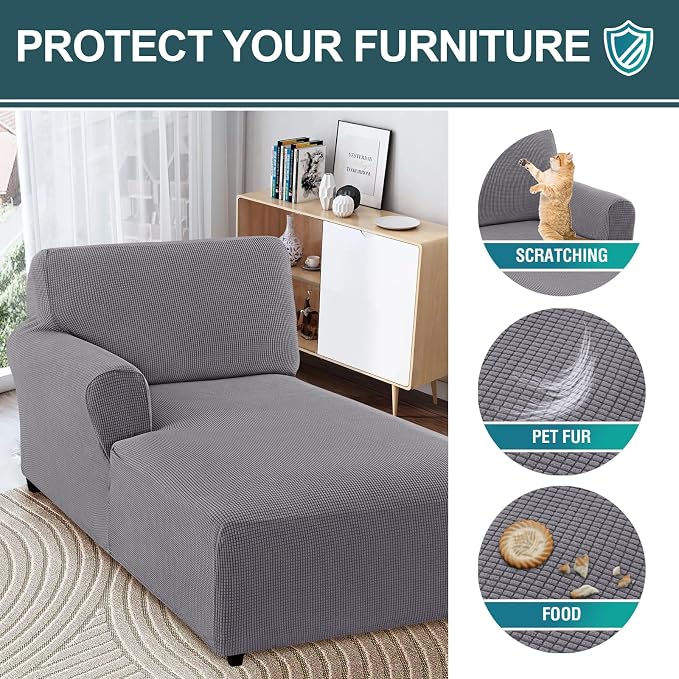FantasDecor Left Chaise Lounge Cover Stretch Chair Lattice Slipcover - Image 5