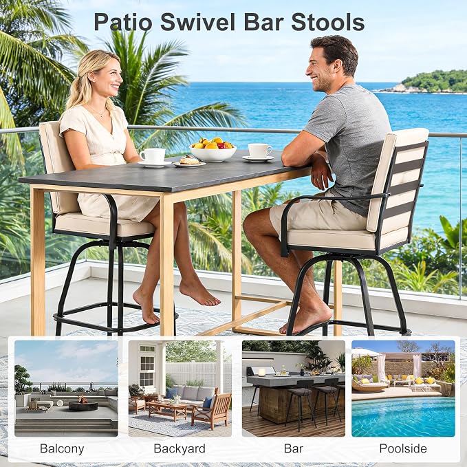 Outdoor Swivel Bar Stools Set of 4, Bar Height Patio Chairs - Image 7