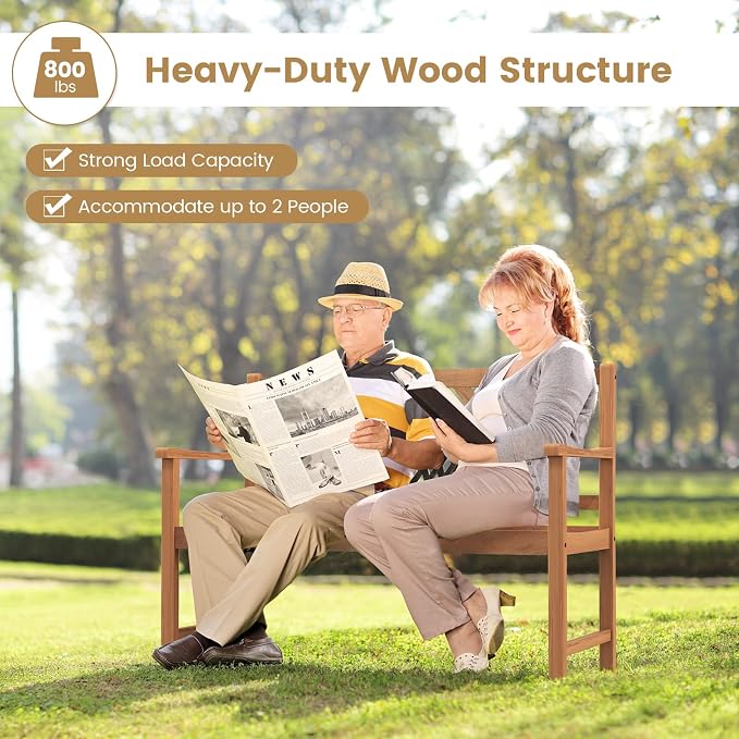 Tangkula Patio Acacia Wood Bench, 2-Person Outdoor Loveseat Chair, Cozy Armrest - Image 8