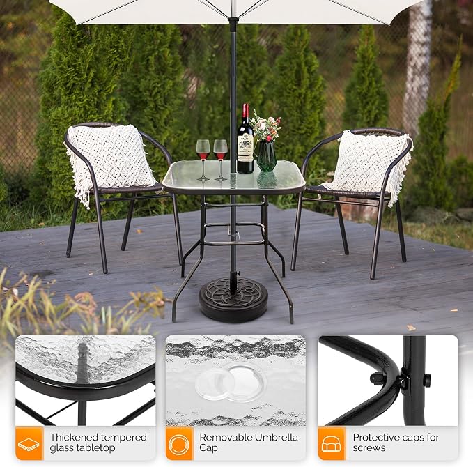 VINGLI Glass Patio Table with Umbrella Hole - Image 4