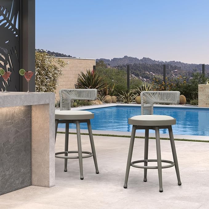 PURPLE LEAF Outdoor Swivel Counter Height Stools Set of 4 Metal Modern Rattan - Image 2