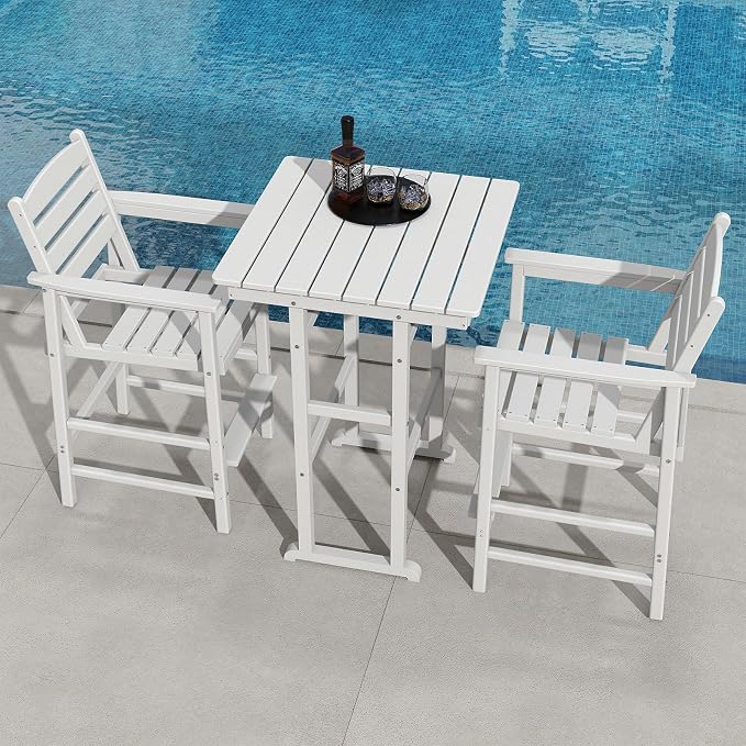 3-Piece Adirondack Bar Table and Chair Set, HDPE All-Weather Bar Height Chairs - Image 3