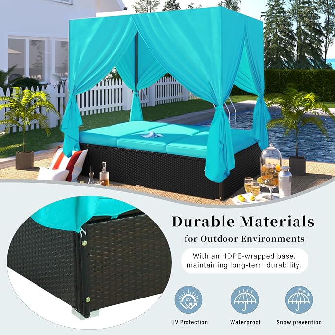Patio Chaise Lounge, PE Rattan Outdoor Patio Wicker Sunbed Daybed - Image 5
