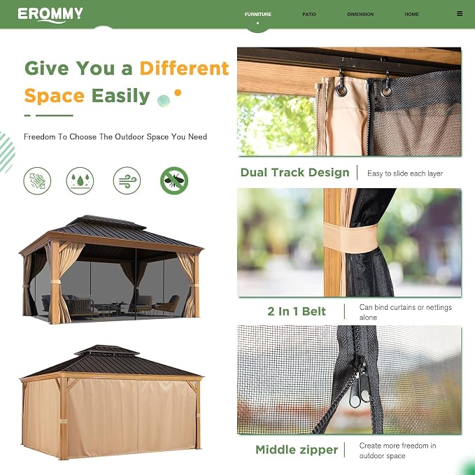 EROMMY 12x14 Gazebo, Wooden Finish Frame Gazebos - Image 7