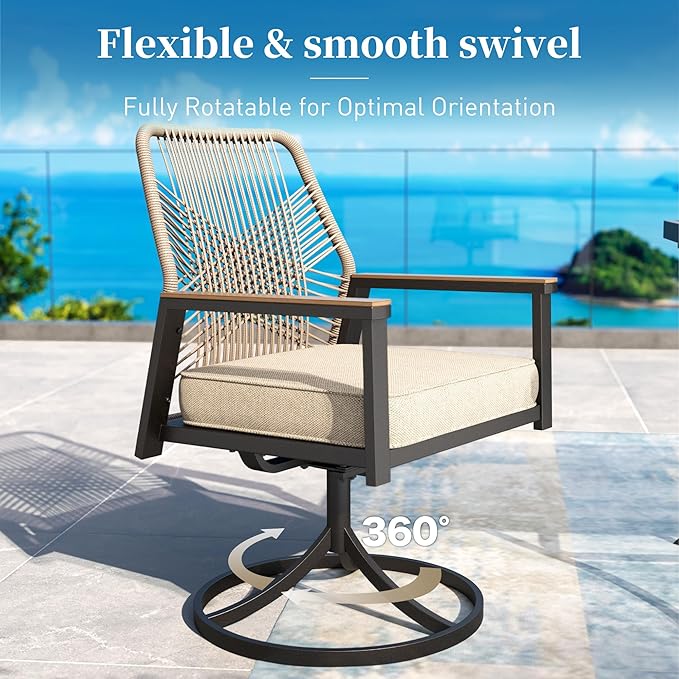 Patio Dining Set 5 Piece, 4 x Woven Rattan Swivel Chairs - Image 3