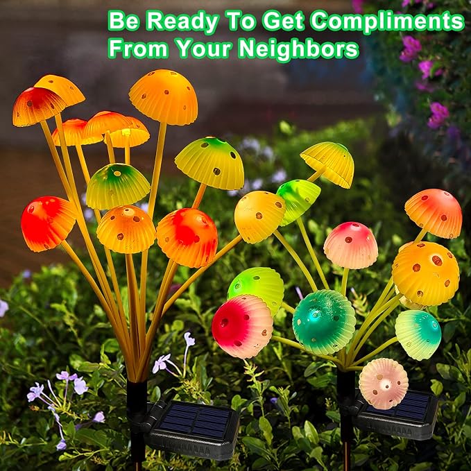 Solar Garden Lights Decorative, 2 Pack 24LED Solar Powered Mushroom Lights - Image 6