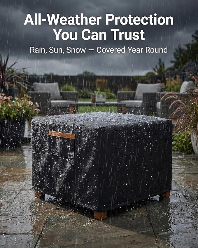 Waterproof Patio Ottoman Cover, 600D Heavy Duty Square Outdoor Side Table - Image 4