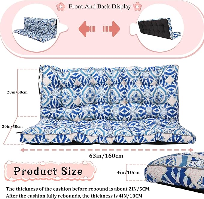 2-3 Seat Swing Replacement Cushion, Outdoor Bench Cushions - Image 6