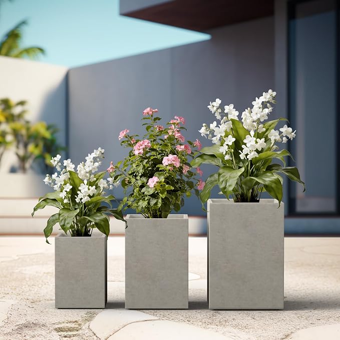 Kante 18.5", 12.6" H Tall Rectangular Concrete Planters Set of 3, Outdoor - Image 6