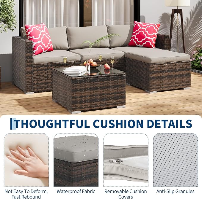 GAOMON 5-Piece All-Weather Patio Furniture Set, Convertible Outdoor Sectional - Image 4