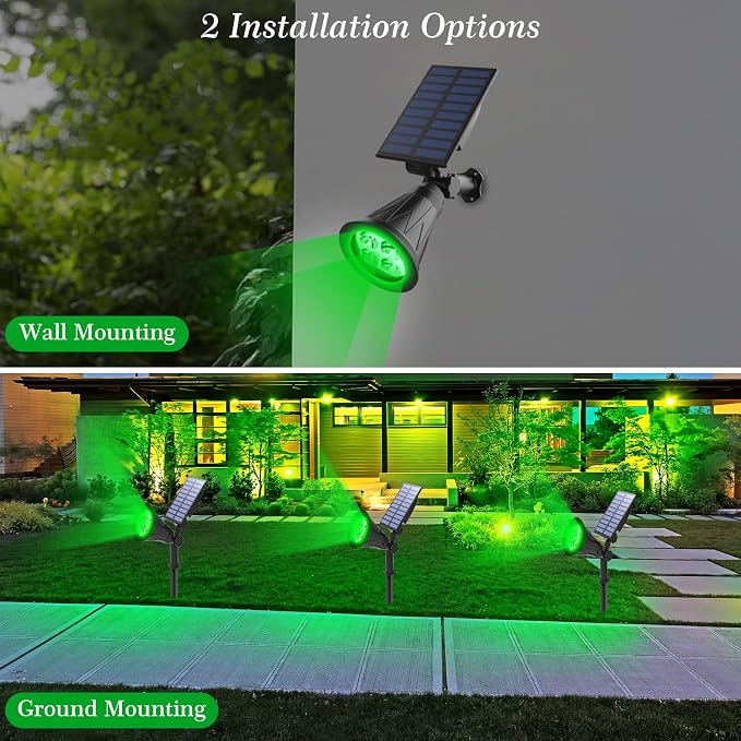 T-SUN Green Solar Spotlights, IP65 Waterproof Outdoor 4 LED Solar Garden Lights - Image 4