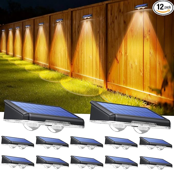 TECKNET Solar Fence Lights Outdoor 12 Pack, 3 Modes by Tecknet
