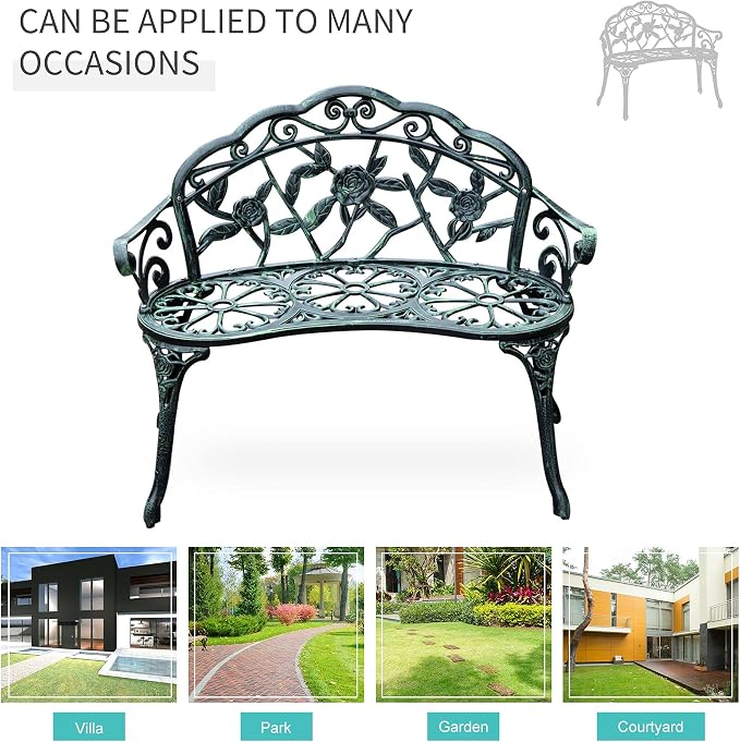 Outsunny Outdoor Bench, Cast Aluminum Outdoor Furniture, Metal Bench - Image 7