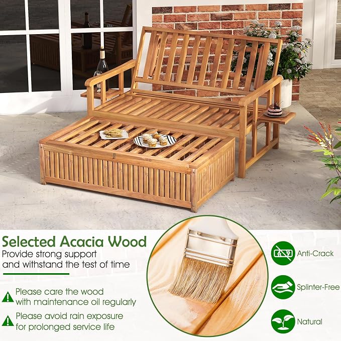 Tangkula Outdoor Acacia Wood Daybed - Image 8