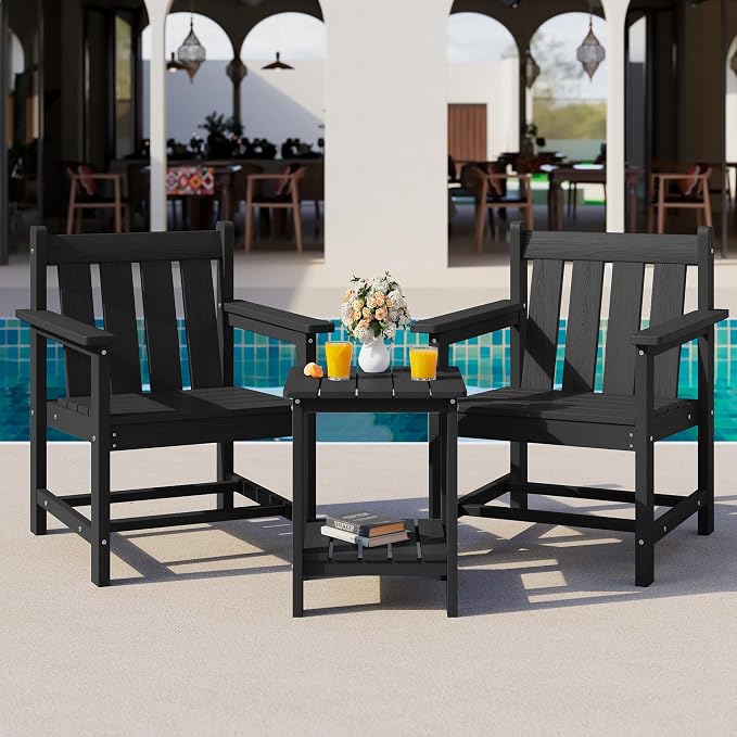 SEWRWALL 3 Pieces Patio Bistro Set, All Weather Adirondack Chair Set - Image 8