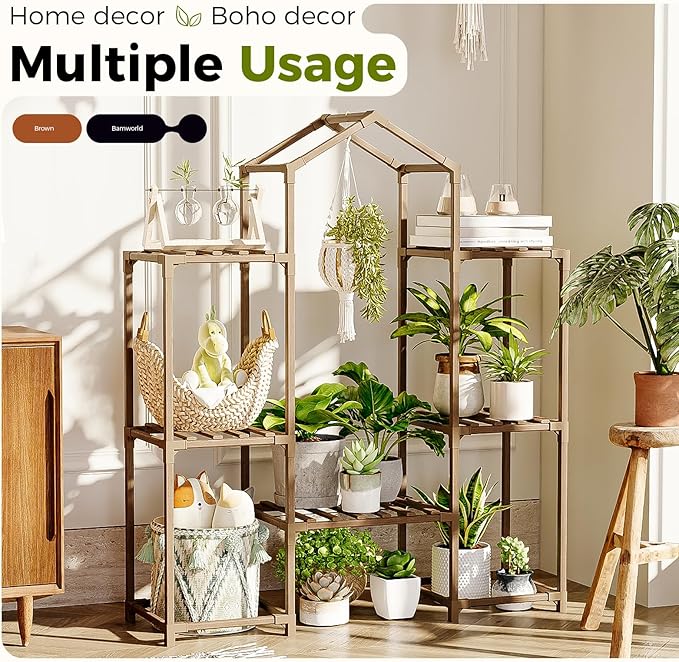 Bamworld Plant Stand Indoor Hanging Plant Shelf Outdoor Large Plant Rack - Image 7