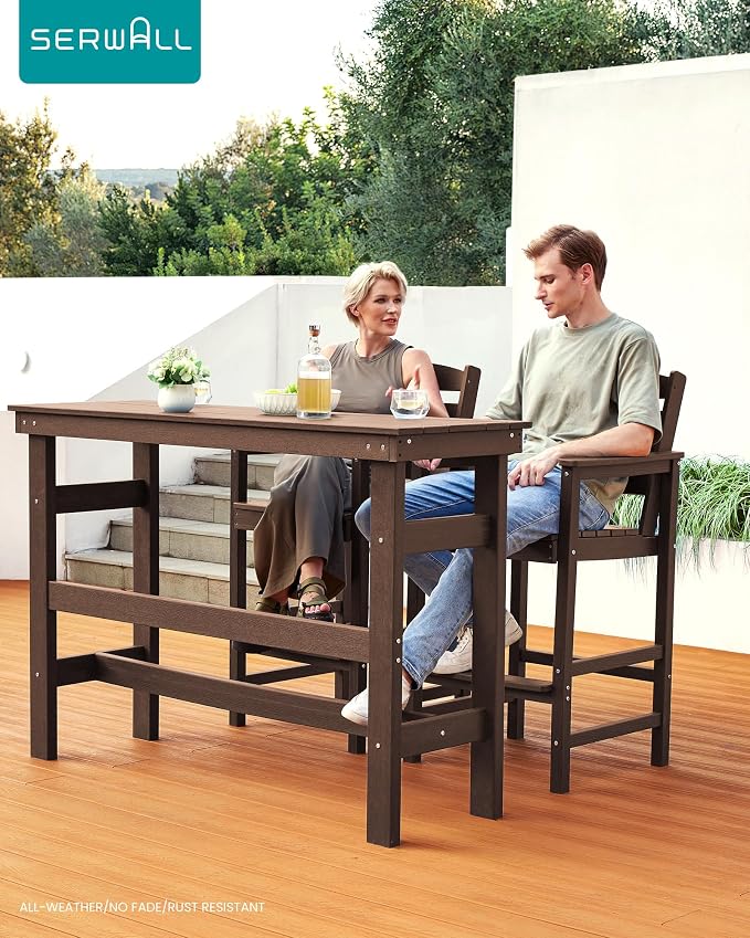 SERWALL 41" Outdoor Bar Table, All Weather HDPE Patio Bar Counter Height Table - Image 3