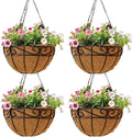 10 inch Metal Hanging Baskets For Plants Outdoor 4 Pack Round Metal Wire by JFFLYIT