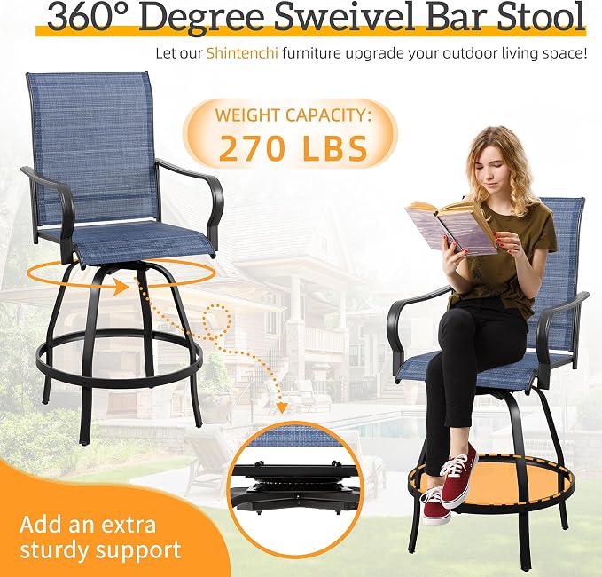 Shintenchi 5 Piece Patio Swivel Bar Set, Outdoor Patio Bar Table and Chairs Set - Image 2