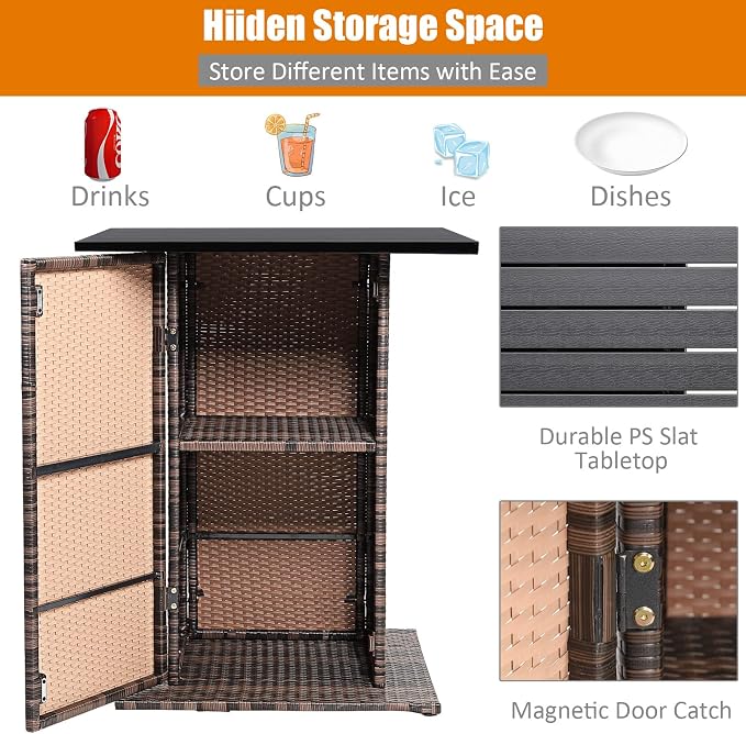 Tangkula 5 Piece Outdoor Rattan Bar Set, Patio Bar Furniture - Image 6
