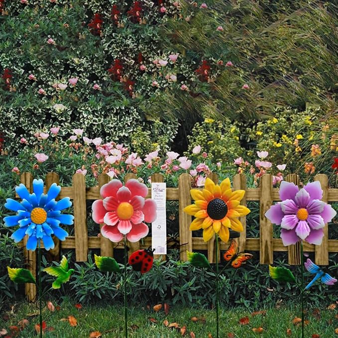 4 Pack Outdoor Solar Lights, Outdoor Waterproof Metal Art Stick Flowers - Image 5