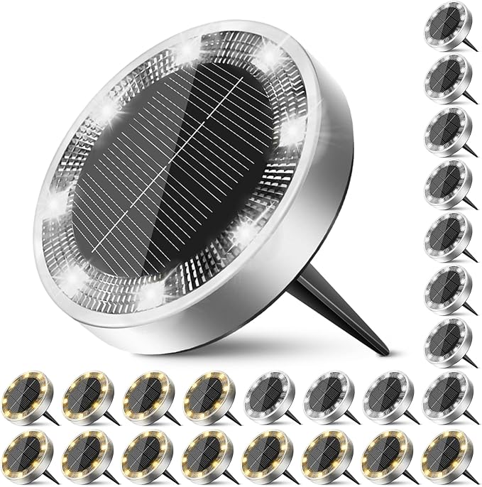 Peasur Solar Ground Lights Outdoor, 24 Pack Flat Solar Powered Disc Lights by Peasur