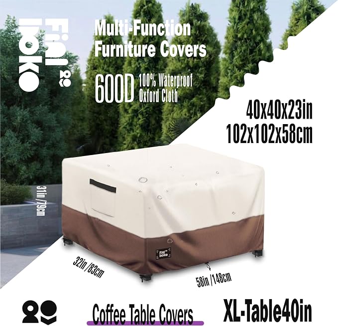 Patio Ottoman Cover, 100% Waterproof 600D Heavy Duty Outdoor Table Cover - Image 2