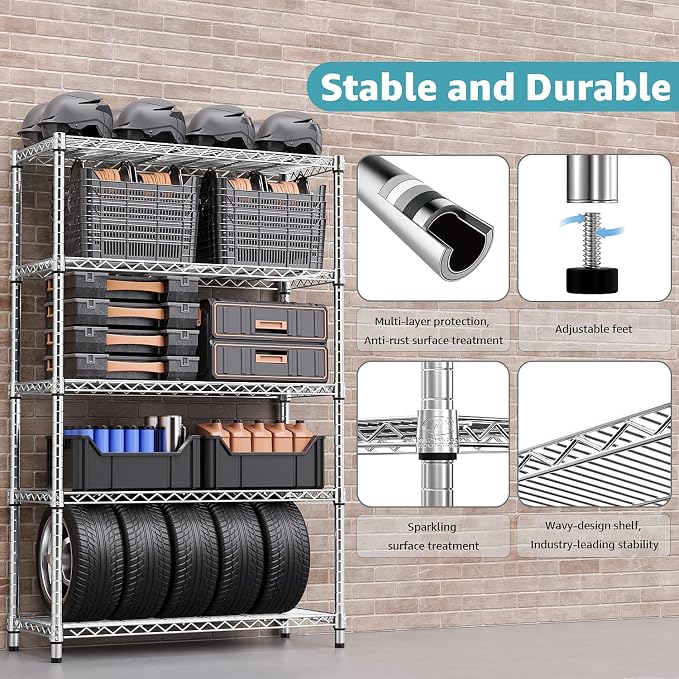 1750 LBS Storage Shelves 5-Tier Utility Shelving Unit Steel Organizer Wire Rack - Image 5