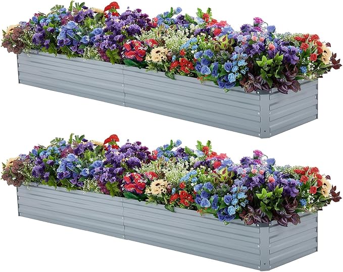 2 Pack 8x2x1FT Galvanized Raised Garden Bed Kit, Outdoor Metal Planter Box by Meberam