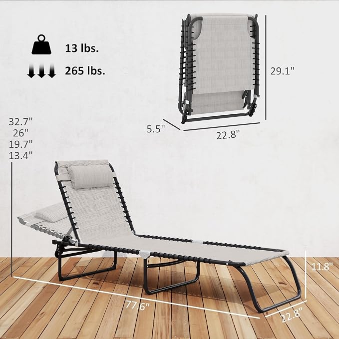 Outsunny Folding Chaise Lounge Chair, Patio Sun Tanning Chair, Outdoor Chaise - Image 3
