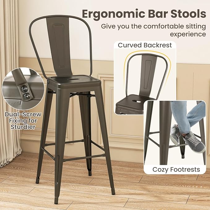COSTWAY Metal Bar stools Set of 4, - Image 7