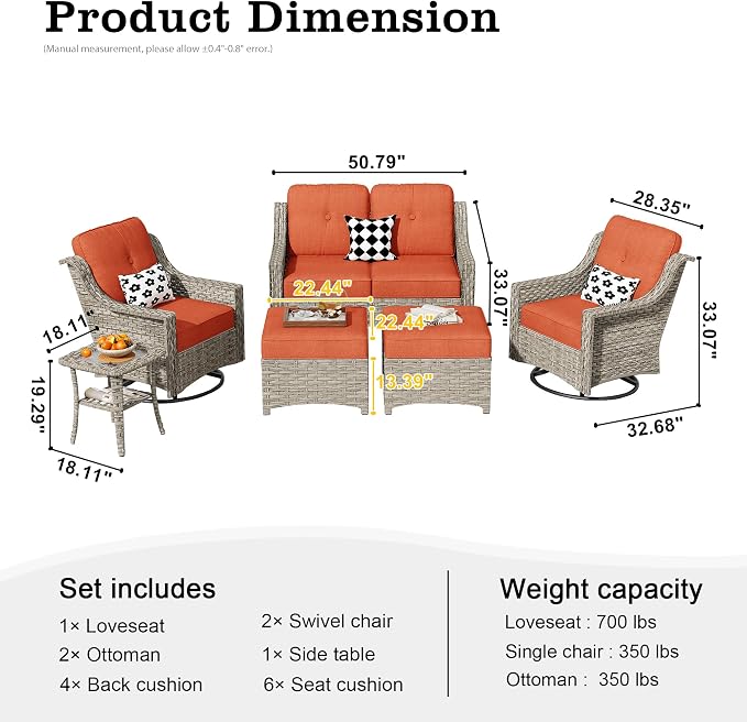 HOOOWOOO 6 Piece Patio Furniture Conversation Sets - Image 7