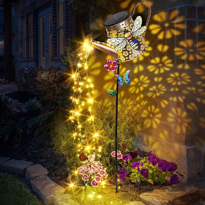 Solar Watering Can with Lights Outdoor Garden, 41in Large Bee Garden Stake by Newinhome