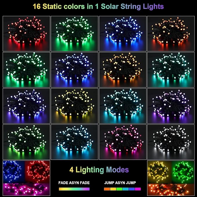 XEWEA Solar String Lights Outdoor, 40Ft 16 Colors 100 LED String Lights - Image 2