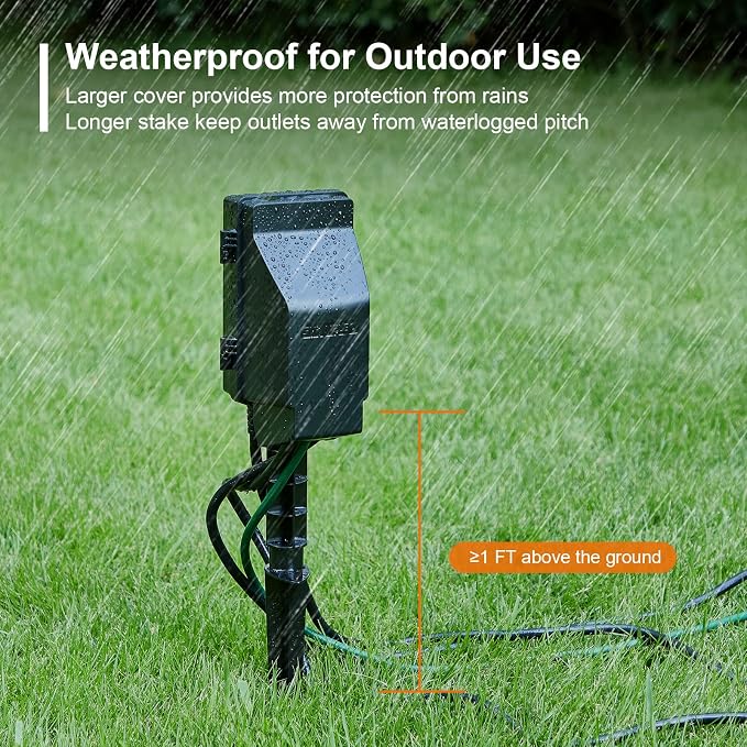SURAIELEC Outdoor Power Stake, 24-Hour Mechanical Light Timer, Electrical Power - Image 3