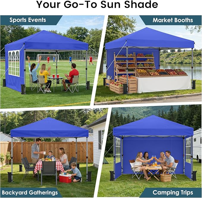 Pop Up Canopy Tent with Sidewalls, 10x10ft 10 Person Party Tent One Push Setup - Image 7