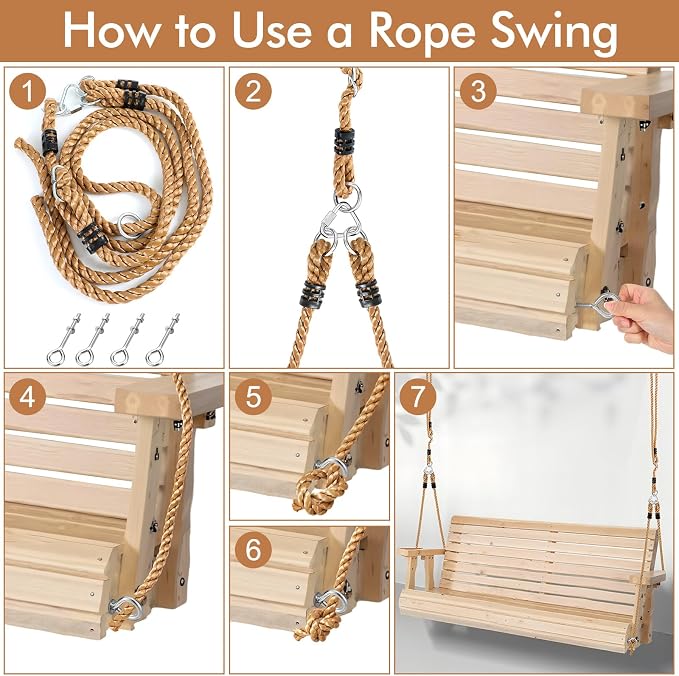 2 Pack Porch Swing Rope Kit Swing Bed Straps Holds 800 lbs Adjustable - Image 4
