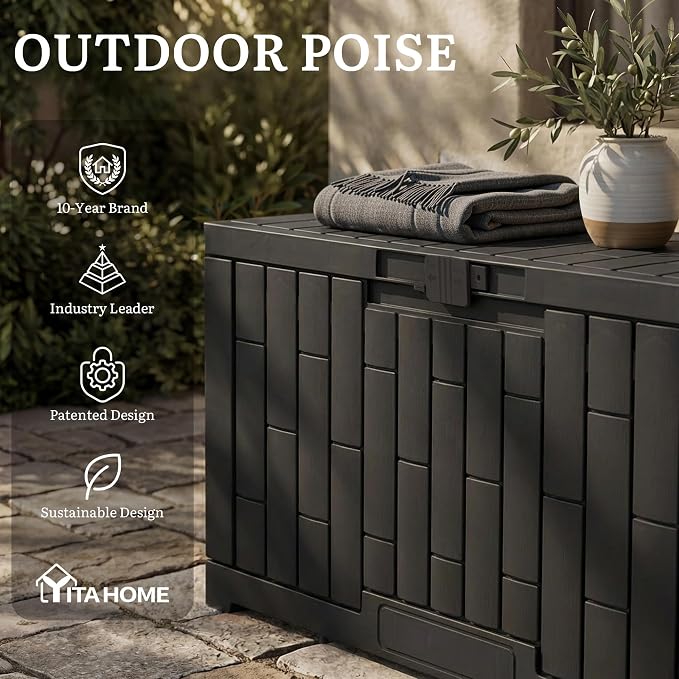 YITAHOME 60 Gallon Resin Deck Box, Weather Resistant Outdoor Rattan Storage Box - Image 9
