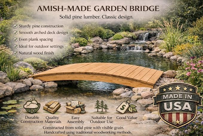 10 FT Oak Amish Made Pinewood Heavy Duty Garden Bridge - Image 6