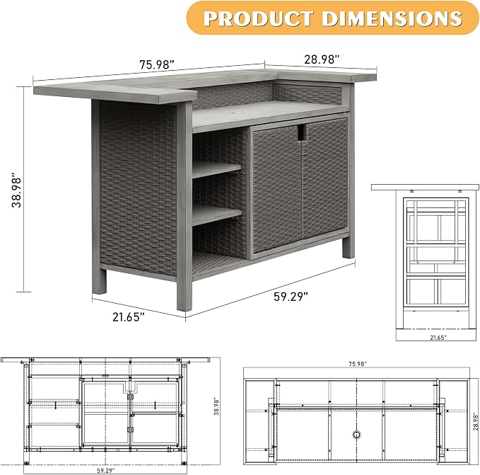 Domi Home Bar Unit，Modern Wicker Outdoor Bar Table - Image 2