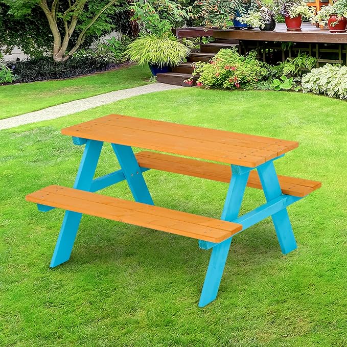 Teamson Kids - Wooden Outdoor Child Children Kids Picnic Table & Chair Bench - Image 4