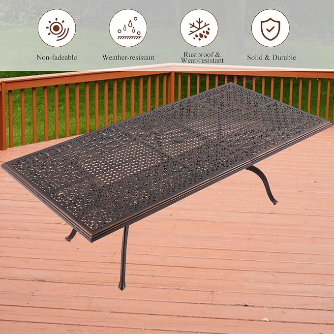 87" Cast Aluminum Outdoor Dining Table – Rectangular Red Copper Patio Table - Image 4