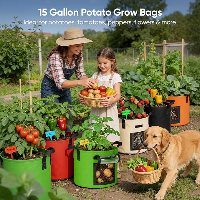 15 Gallon Potato Grow Bags: Set of 5 Colorful Gardening Supplies Fabric Pots - Image 2