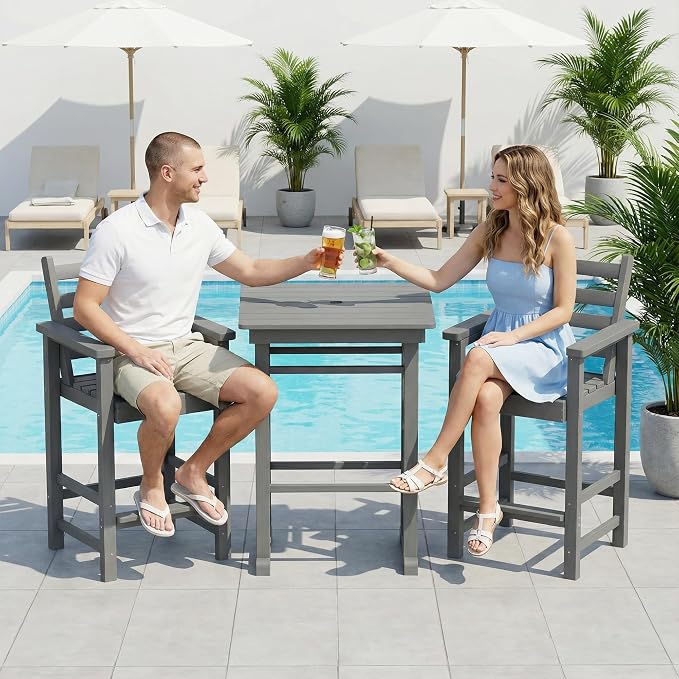GLANC Adirondack Chairs and Table 3 Pieces Set, HDPE Balcony Bar Height Chairs - Image 2