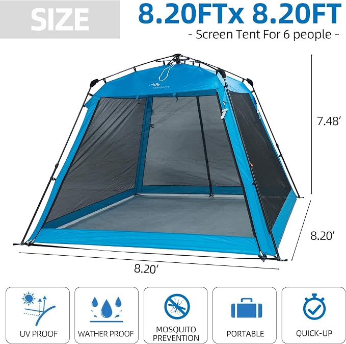 Pop Up Screen House Gazebo 8.2'x8.2'x75'', 4-6 Person Portable Screen Room - Image 7