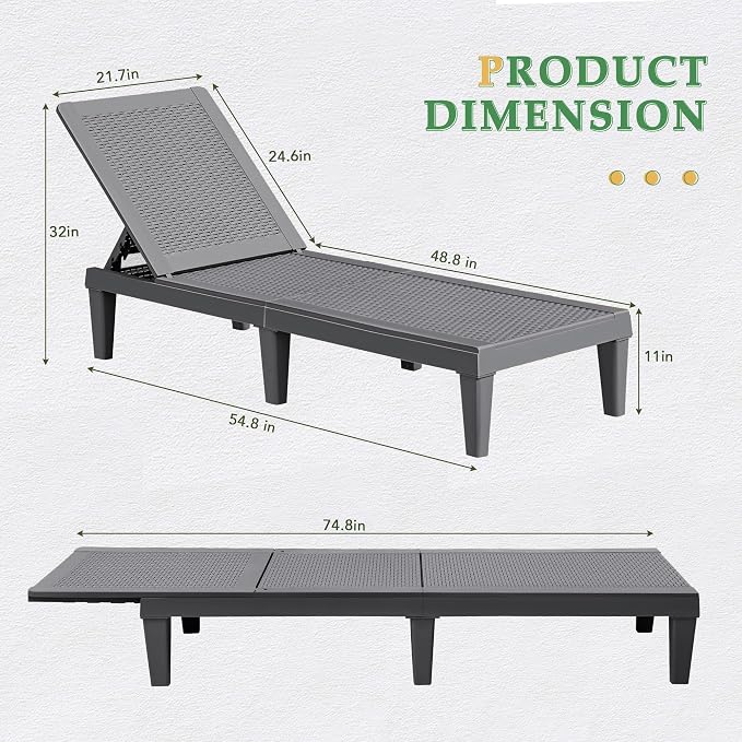 JUMMICO Patio Chaise Lounge Chair Set of 4 Outdoor PE Waterproof Adjustable - Image 3