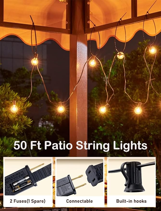 Abeja 50FT G40 Globe String Lights, Outdoor Patio String Lights - Image 3