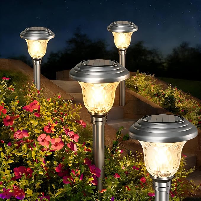 BEAU JARDIN 8 Pack Solar Pathway Lights White+ Color Changing Stainless Steel 3 by BEAU+JARDIN